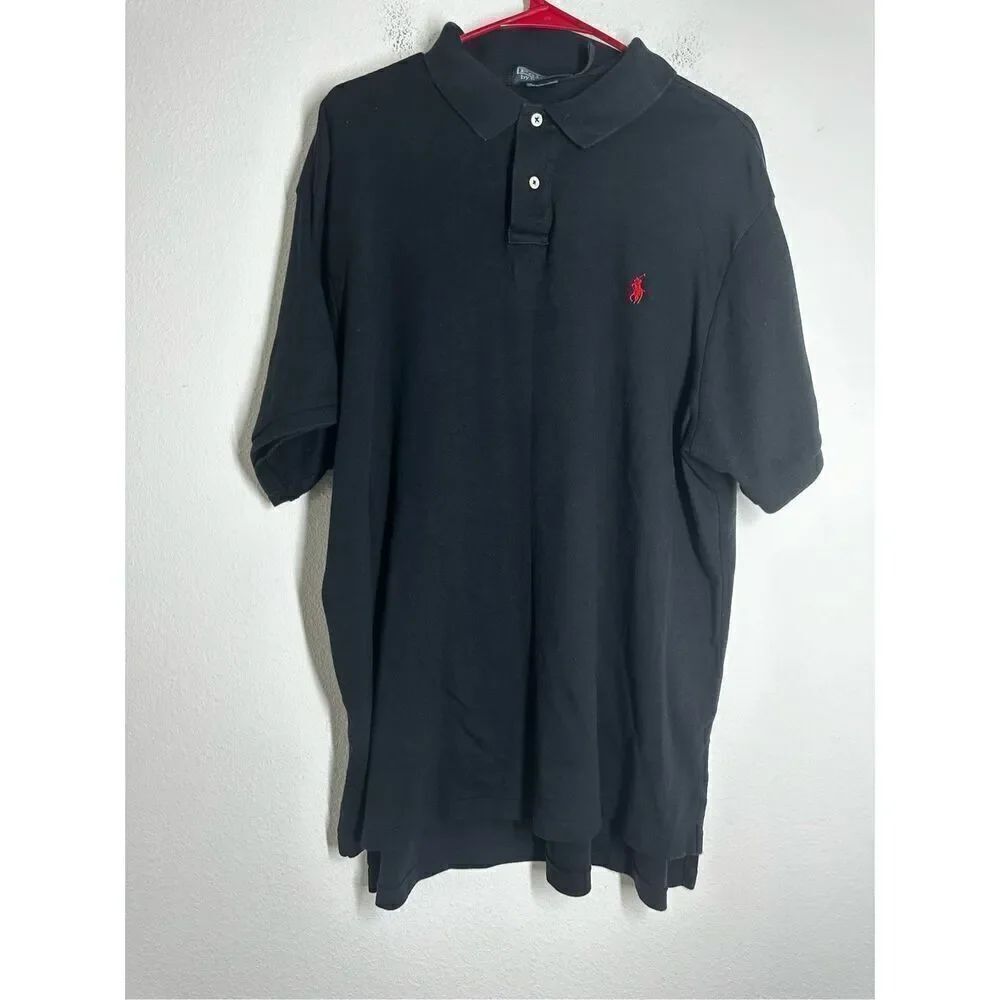 Polo Ralph Lauren Men’s Black Cotton Polo Embroidered Logo Red Sz XXL Custom Fit